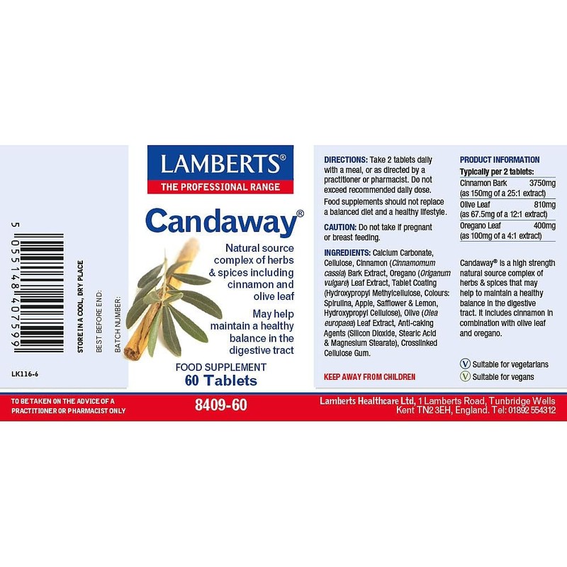 Lamberts Candaway Tablets – with Cinnamon, Olive Leaf & Fennel