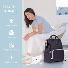 SUNVENO Diaper Bag Backpack with USB Charging Port, Large Capacity Baby Bags Multifunction Travel Backpack for Mom and Dad, Black