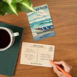 Long Beach Island, New Jersey Lifeboat on Beach (4x6 Birch Wood Postcards, 2-Pack Stationary, Rustic Home Wall Decor)