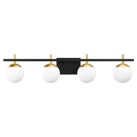 Ralbay Mid Century Modern Vanity Light Fixture 4-Light Milky Glass Modern Bathroom Vanity Lights Over Mirror, Black/Golden Modern Vanity Light for Bathroom Black and Gold 4 Light(Exclude Bulb)