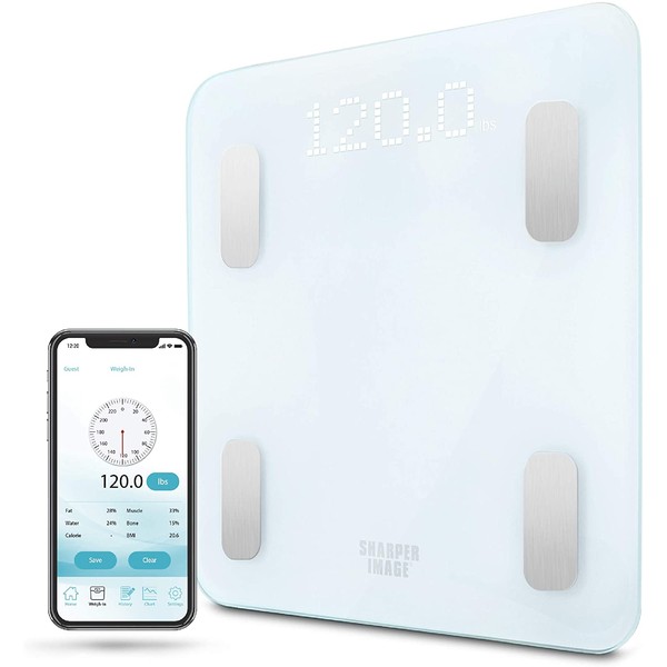 SHARPER IMAGE Digital Bathroom Scale, Tracks Weight, Body Fat & BMI, Bluetooth/Android & iOS App Compatible