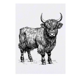' Highland Cow Standing' Temporary Tattoo - Water Resistant, Skin-Safe, Non-Toxic Transfer (TO00077111)