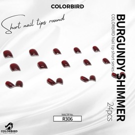 COLORBIRD Nail Tips, Short, 24 Pieces, Red, Nail Tips, Cute, Square Off (R306)