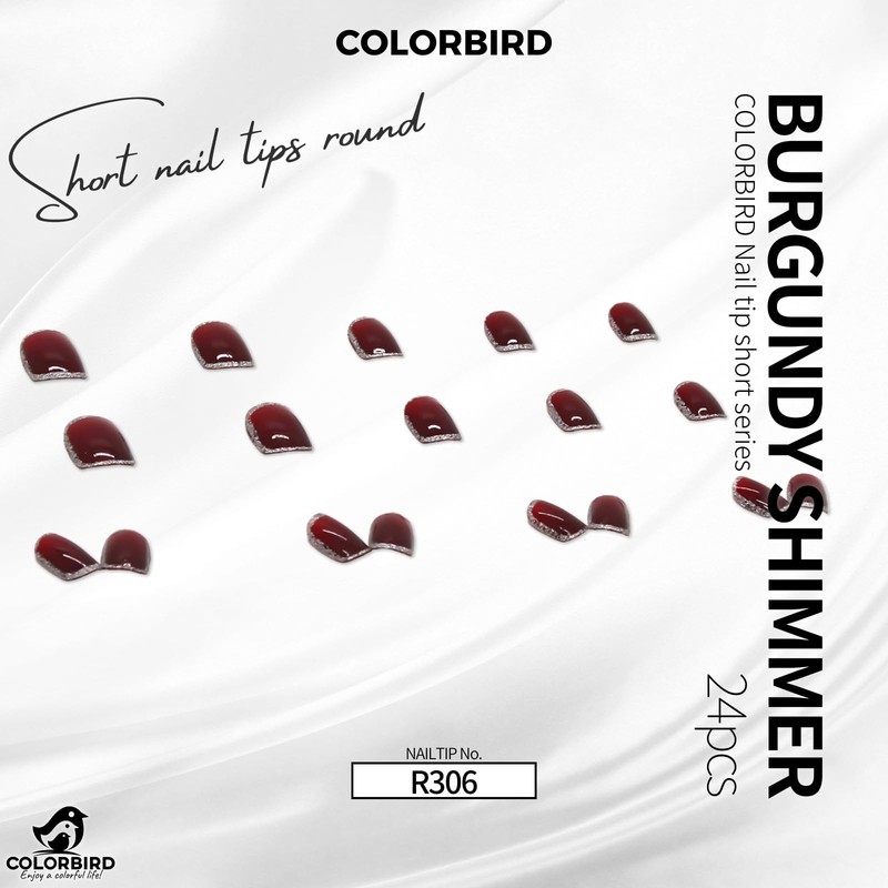 COLORBIRD Nail Tips, Short, 24 Pieces, Red, Nail Tips, Cute,