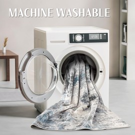 TARANCH Washable Rug 5x7 Area Rugs: Modern Abstract Neutral Soft Rug for Living Room Bedroom Dining Room Under Kitchen Table Home Office Decor - Grey Blue