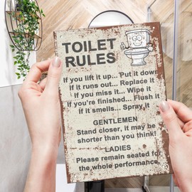 Funny Toilet Signs Metal Bathroom Rules Sign - Fixings included - Pictures for Walls a Funny Bathroom Art Decor