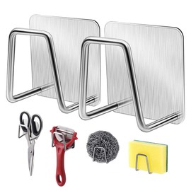 SooGree Sponge Holder for Kitchen Sink, Adhesive Stainless Steel Sponge Holder, Sink Sponge Holder, SUS304 Stainless Steel Hanger, Waterproof Kitchen Soap Sponge Holder for Kitchen Accessories