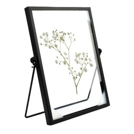 TESSTSY Picture Frame Standing Glass A5, 15 x 20 cm Picture Frame Black Glass Metal Black Glass Frame for Pressed Flowers Glass Picture Frame Double Sided for Wedding Home Decoration
