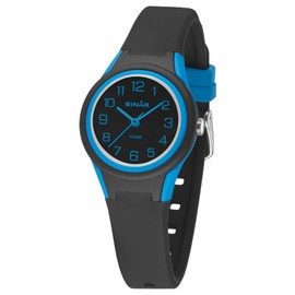 SINAR Girls Boys Unisex Watch Sports Watch Fitness Analogue Quartz 10 Bar Waterproof Black Blue XB-47-1, black-blue, Strap.