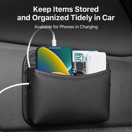 SOOPII - Organizador versátil de bolsillo lateral para asiento de coche, organizador de consola de piel sintética para teléfono, llaves, anteojos de sol y portafolios (paquete de 2, negro)