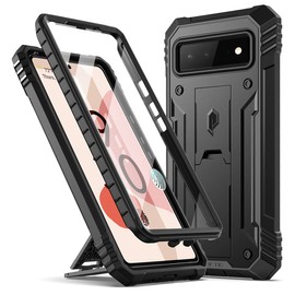 POETIC Revolution Series Case Compatible with Pixel 6 5G, Heavy Duty, Shockproof, Full Body Protective Case with Stand, Built-in Screen Protector for Working with Fingerprint ID, Black