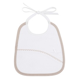 FILET Soft Fabric Bib with Embroidered Aida Pocket - White/Taupe