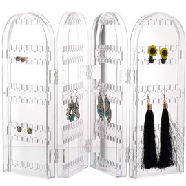 Bkrdty Earring Studs Storage Clear Plastic Earring Holder 4 Doors 240 Holes Earring Display Stand Organiser for Earrings Bracelets Necklaces