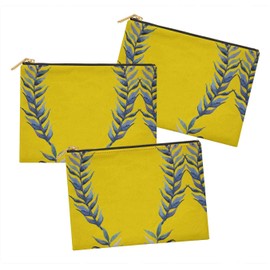 S4Sassy Yellow Laurel Leaves 3 Pc Printed Multipurpose Zipper Make Up Pouch Toiletry Bag Organizer-6 x 8 Inches