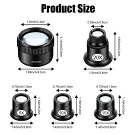 5PCS Jewelers Loupe Eye Loops Magnifier,Portable Monocular Magnifier Magnifying Glass Optical Loupe,Watchmaker Lens Experimental Repair Tool for Gems,Coins,Rocks,Stamps