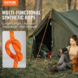VEVOR VEVOR Double Braided Polyester Rope, 1/2 in x 120 ft, 48 Strands, 8000 LBS Breaking Strength Outdoor Rope, Arborist Rigging Rope for Rock Hiking Camping Swing Rappelling Rescue, Orange/Black