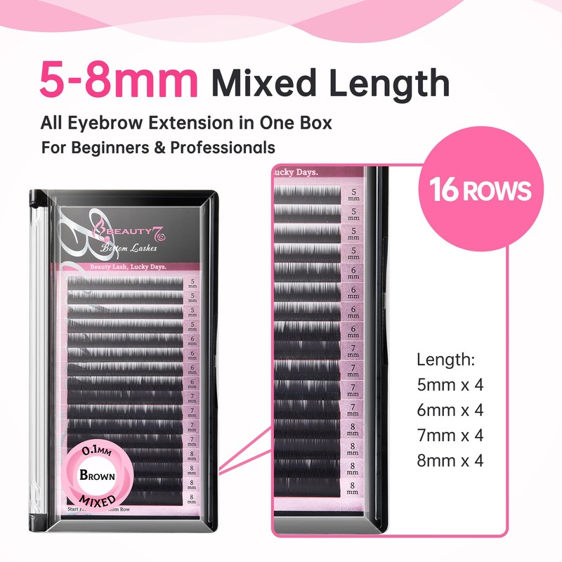 Individual Eyebrow Extensions 0.1mm Thickness Mixed Length 5mm-8mm Color Black