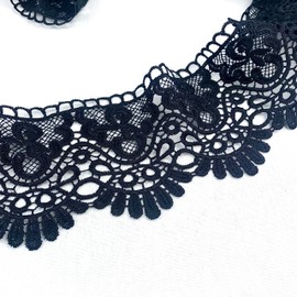 Heyiwell 3Yard Black Inelastic Hollow Out Floral Embroidered Lace Edge Trim Ribbon for Sew Clothes Dress Wedding Party Curtain Tablecloth Decor 10cm(4" Inch)