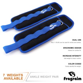 Fragraim Ankle Weights for Women, Men and Kids - Strength Training Wrist/Leg/Arm Weight Set with Adjustable Strap for Jogging, Gymnastics, Aerobics, Physical Therapy (Blue - 4 lbs Pair)