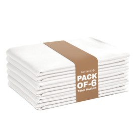 LANE LINEN 6 Pack White Cloth Napkins 17 x 17 Inches, 100% Polyester Fabric Dinner Napkins with Hemmed Edges, Washable Reusable Napkins Ideal for Parties, Weddings and Restaurant Dinners