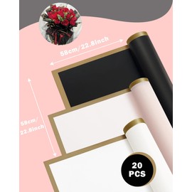 WAFJAMF 20 Sheets Flower Wrapping Paper, Golden Edge Waterproof Flower Bouquet Paper, Florist Supplies Packaging Paper for Wedding Birthday Gift DIY Crafts Packaging, 22.8x22.8 inch