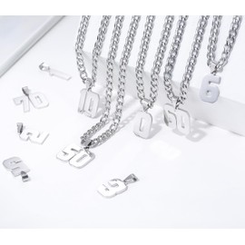 XIRUVE Length Adjustable Stainless Steel Sports Number 0-99 Pendant Necklace for Men Women 6mm Width Cuban Chain 11