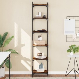 vidaXL 6-Tier Bookcase - Smoked Oak Engineered Wood, Industrial Style Metal Frame, Freestanding Bookshelf for Living Room, Office, Lounge Area with 29.87 lbs Weight Capacity