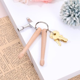 Drum Key Mini Drumstick Keychain, Professional Wooden Drum Tuning Key with Standard Size Natural Wood Mini Drumsticks Keyring Music Keychain, Drummer Gift and Percussion Accessories