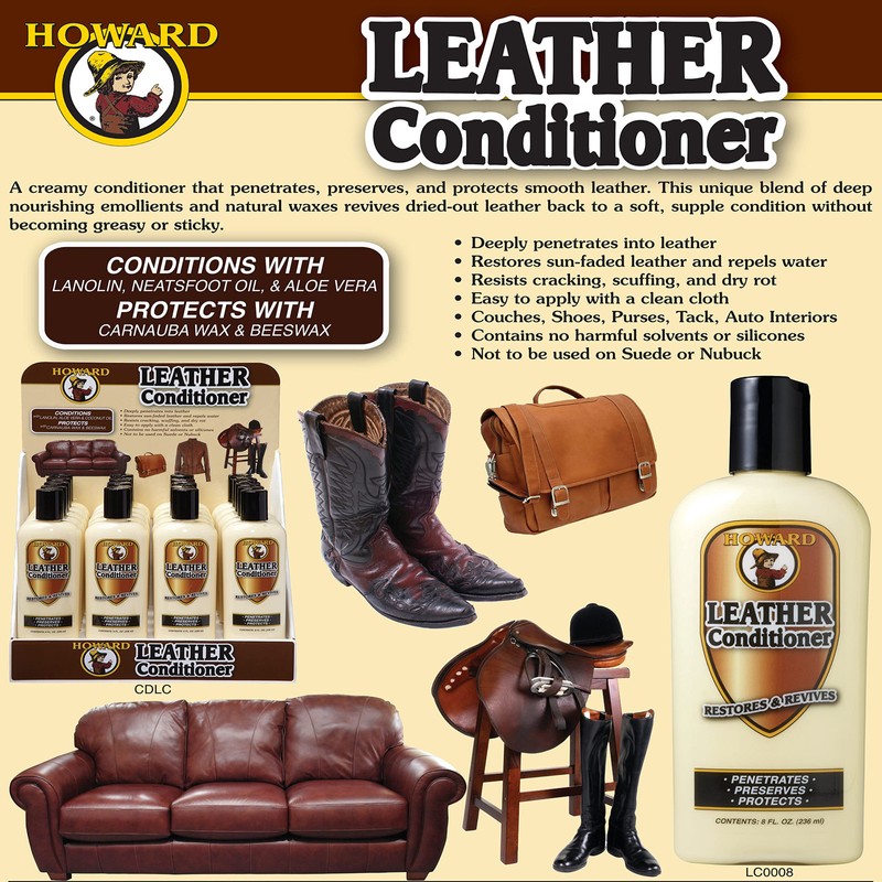 Howard Products Leather Conditioner 8 Fl Oz Cream for Smooth