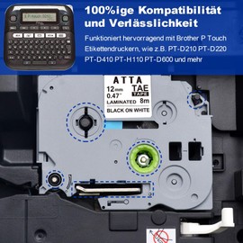 6-Pack Replacement Label Tape for TZe231 Brother P-Touch Label Maker 12mm (0.47") Laminated White TZ Tape Compatible with PT-D210, PT-D200, PT-D220, PT-H100, PT-H110, PT-D600, Black