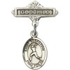 Sterling Silver Baby Badge with St. Sebastian/Softball Charm and Godchild
