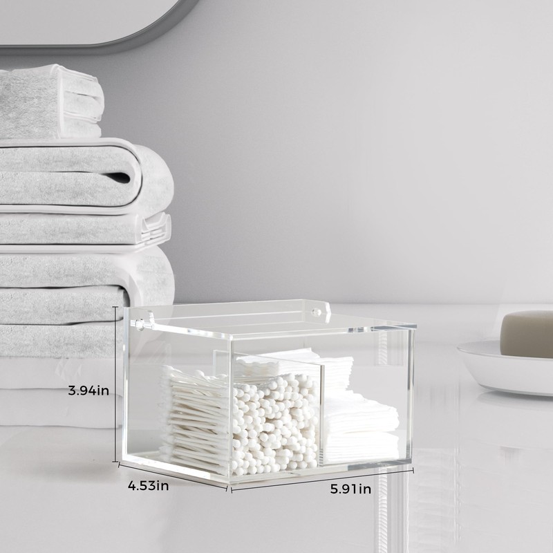 WORHE Cotton Swab Ball Holder Rectangle Qtip Holder with Lid