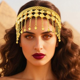 Aukmla Gold Coin Headband Belly Dance Head Chain Sequin Costume Headpiece Hair Accessories for Women