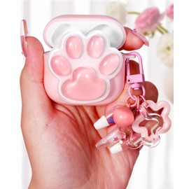 Boaretiu for Airpods 4 Case 2024 - Cute Kawaii for Women Girls with Keychain for AirPods 4th Generation Case Cat Paw Design Girlish Girly Stylish Shell Aesthetic Pretty for Air pods 4 Cover