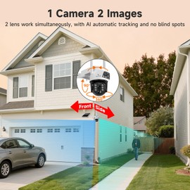 VeryFocal Dual Lens Solar Camera Wireless Outdoor, 2.4GHz/5GHz WiFi Connectivity for Home Security, 4MP QHD 360° PTZ Cameras, PIR Motion Detection, Color Night Vision, IP66