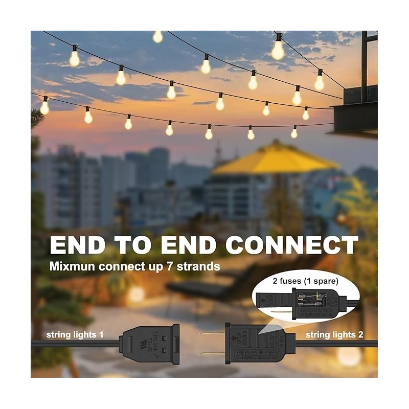 Porbench 75FT Outdoor String Lights Waterproof with 50+4 Bulbs (1.5FT