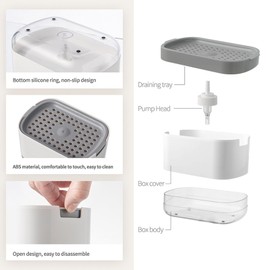 RUFCRIL Soap Pump Dispenser and Sponge Holder with Sponge, 10 Ounces / 300ml Dish Soap Dispenser for Kitchen, White