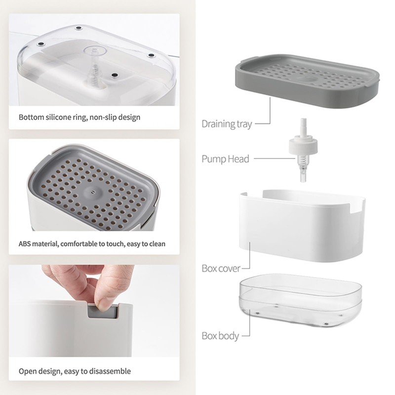 RUFCRIL Soap Pump Dispenser and Sponge Holder with Sponge, 10
