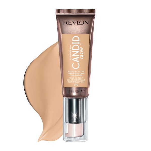 Liquid Foundation by Revlon, Photo Ready Candid Glow Face Makeup for Sensitive and Dry Skin, Longwear Sheer-Medium Coverage with Natural Glow Finish, 240 Natural Beige, 0.75 Oz