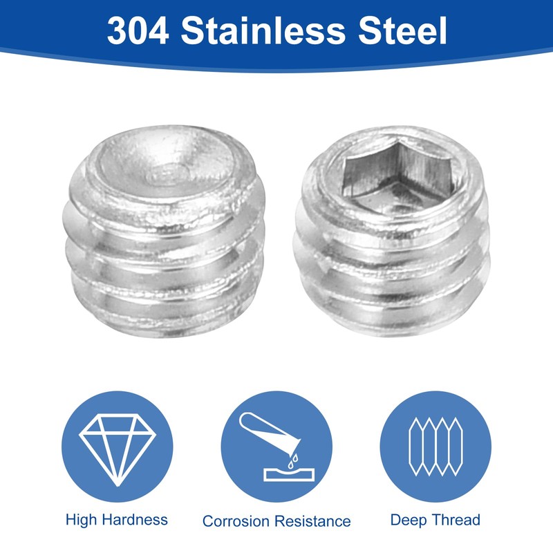 uxcell Socket Set Screws,50Pcs M4x3mm Metric - 304 Stainless Steel