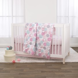 Little Love by NoJo Pink, Aqua, Grey and Rose Bubble Dot - 3 Piece Crib Bedding Set - Comforter, Fitted Crib Sheet and Dust Ruffle