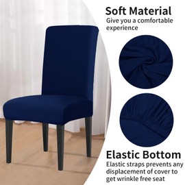 LUSCHEER Dining Room Chair Covers Set of 4, Chair Protector Slipcovers Stretch Removable Washable Decoration Seat Cover for Hotel, Ceremony, Banquet, Kitchen, Restaurant, Home (Dark Blue)