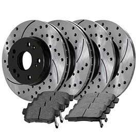 AutoShack Front and Rear Drilled and Slotted Brake Kit Rotors Black and Ceramic Pads Set of 4 Replacement for 2003-2007 Honda Accord 2.4L 3.0L V6 FWD SCD787PR41259