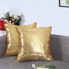Eternal Beauty Set of 2 Sequin Decorative Pillow Cover Gold Throw Pillow Covers for Couch Throw Pillows 20 X 20 Inches