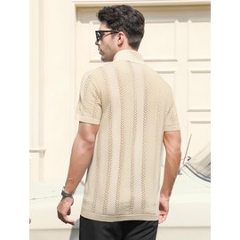 Esabel.C Men's Knit Button Down Shirts Short Sleeve Fashion Summer Casual Beach Shirts Off White194 M