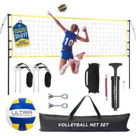 Ultra Sporting Goods Volleyball Net for Backyard, Includes 32x3 Ft Beach Volleyball Net with Poles, 8.5-Inch PU Volley Ball, Bag & Pump, Portable Net for Outdoor or Home Use, Complete Set