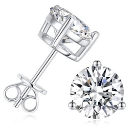 1-4ct Moissanite Stud Earrings for Women - 3 Prong 925 Sterling Silver D Color Ideal Cut Earrings with Certificate of Authenticity (4CT)