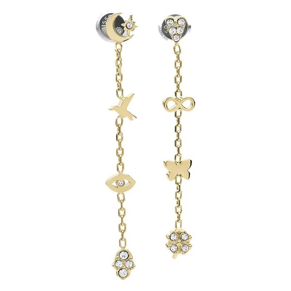 Hanging Fossil Stud Earrings with Symbols Stainless Steel IP Gold,