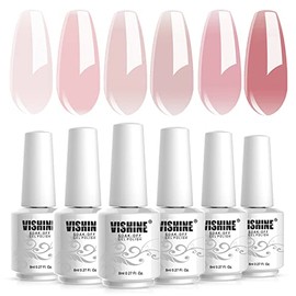 Vishine Nude Gel Polish Kit, Sheer Milky Pink Jelly Transparent Gel Nail Polish UV LED Gel Nail Gel Polish Varnish Nail Art DIY Saon 6Pcs 8ML
