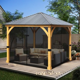 BPS 10' x 10' Gazebo Universal Netting Screen Replacement, 4-Panel Screen Walls with Double Zippers for Outdoor Patio, Black